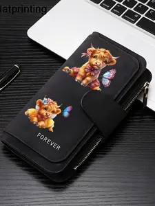 1pc Scottish Highland Cow Women'S Long Wallet, Multi-Functional Wallet, Portable Snap Closure Coin Purse, Birthday Gift and Daily Commute forCow lovers, Playful Design, Perfect Holiday Gift, Perfect for Outdoor, Travel, and Family Use, 3.19PYT-19