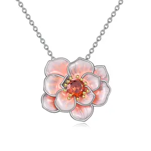 Sterling Silver Cherry Blossom Necklace - Pink Spring Floral Jewelry Gift for Her