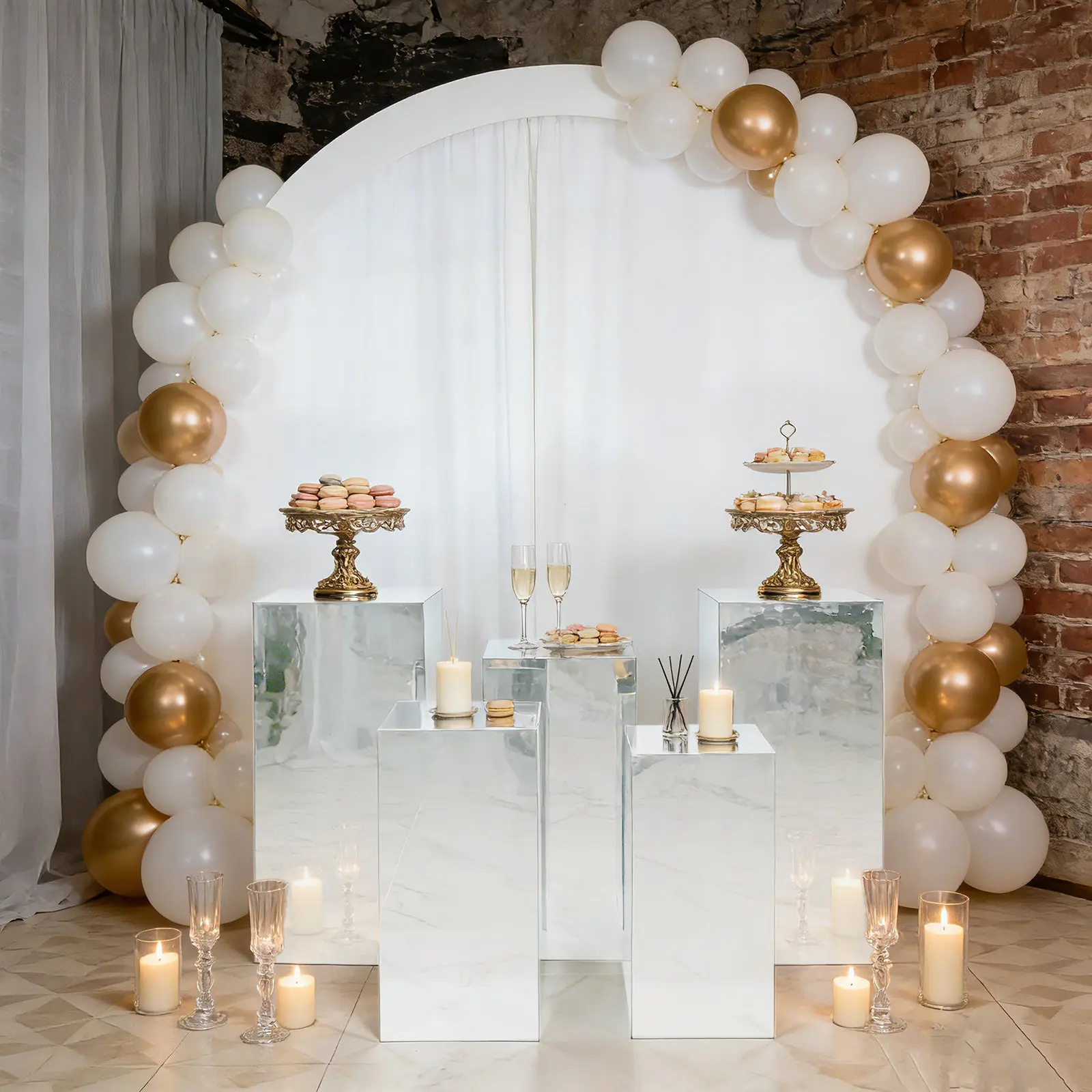 5-Piece Silver Mirror Acrylic Pedestal Risers - Pre-Assembled Rectangular Home Supplies Display Stands - 20in,22in,24in,28in,32in for Festival Centrepieces,Birthday Party Showcases