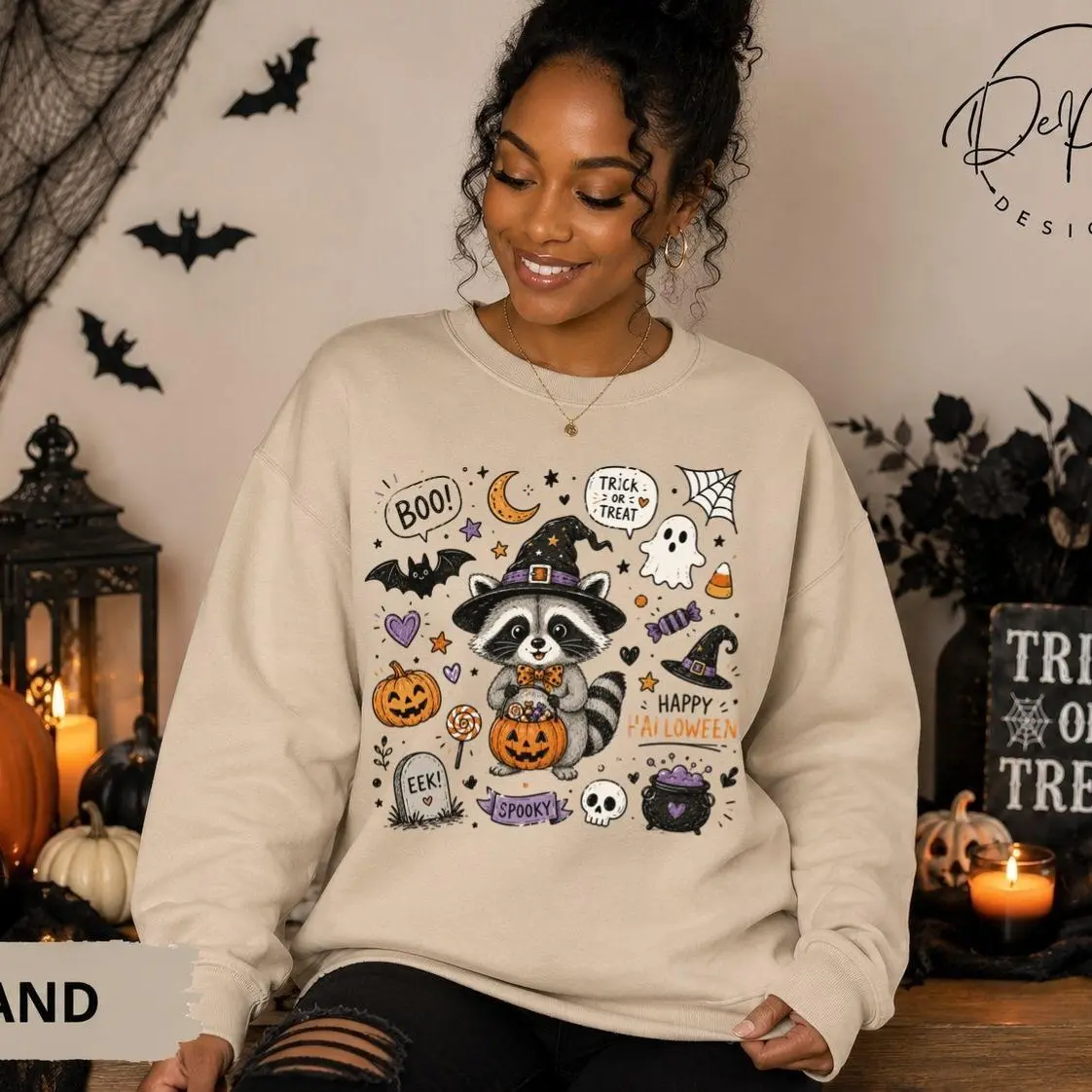 Cute Halloween Raccoon Graphic Sweatshirt, Witch Raccoon Crewneck, Spooky Fall Animal Pullover, Cozy Halloween Outfit, Autumn Gift for Women & Men
