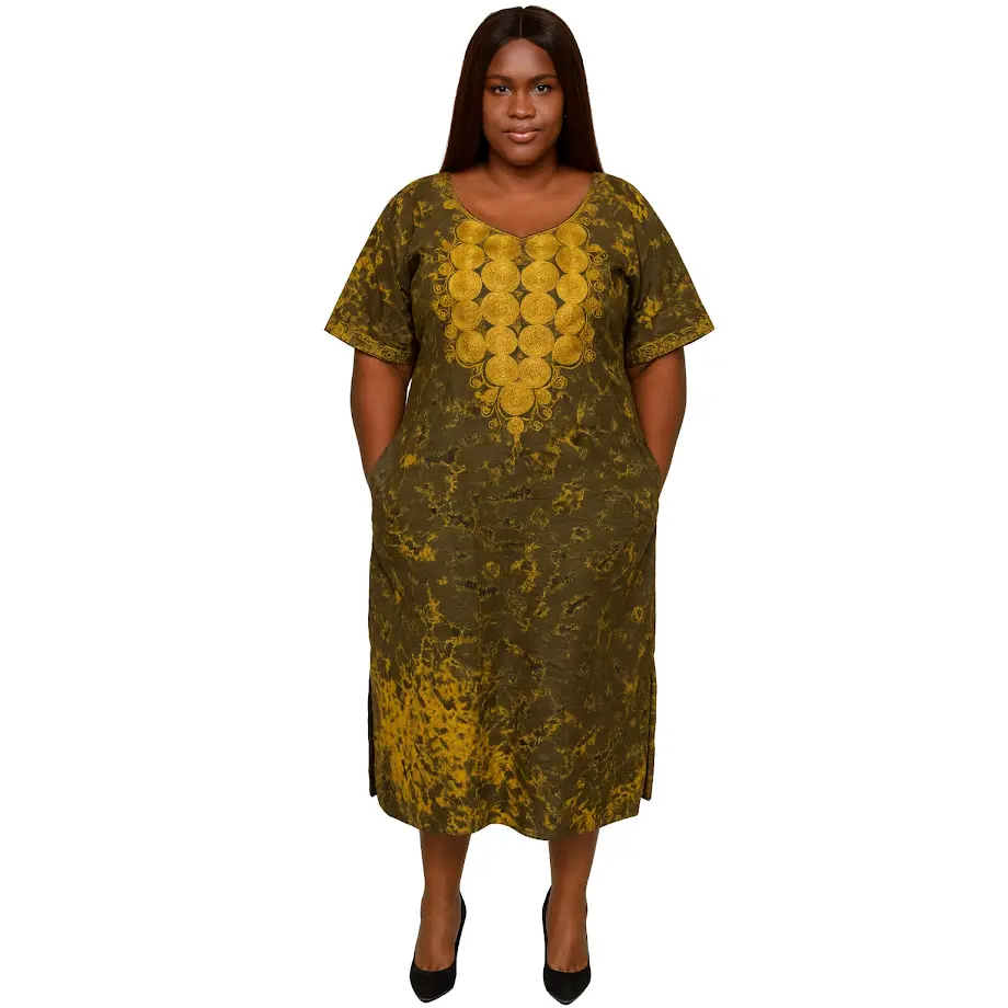 One-of-a Kind Organic Hand-Made Batik & Tailor-Made & Embroidered - Long Formal Attire, Embroidery, Lady