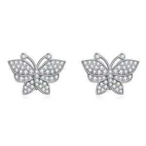 Butterfly Earrings Sterling Silver Micro Pave Butterfly Studs