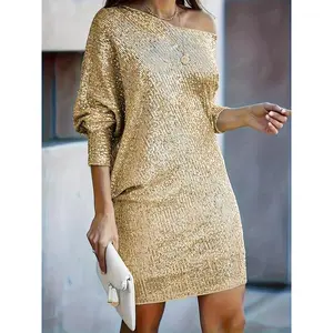 Women’s sequined V-neck dress, elegant and fashionable short-sleeved dress, suitable for parties, clubs, and dates; women’s summer dress GARMENTARY