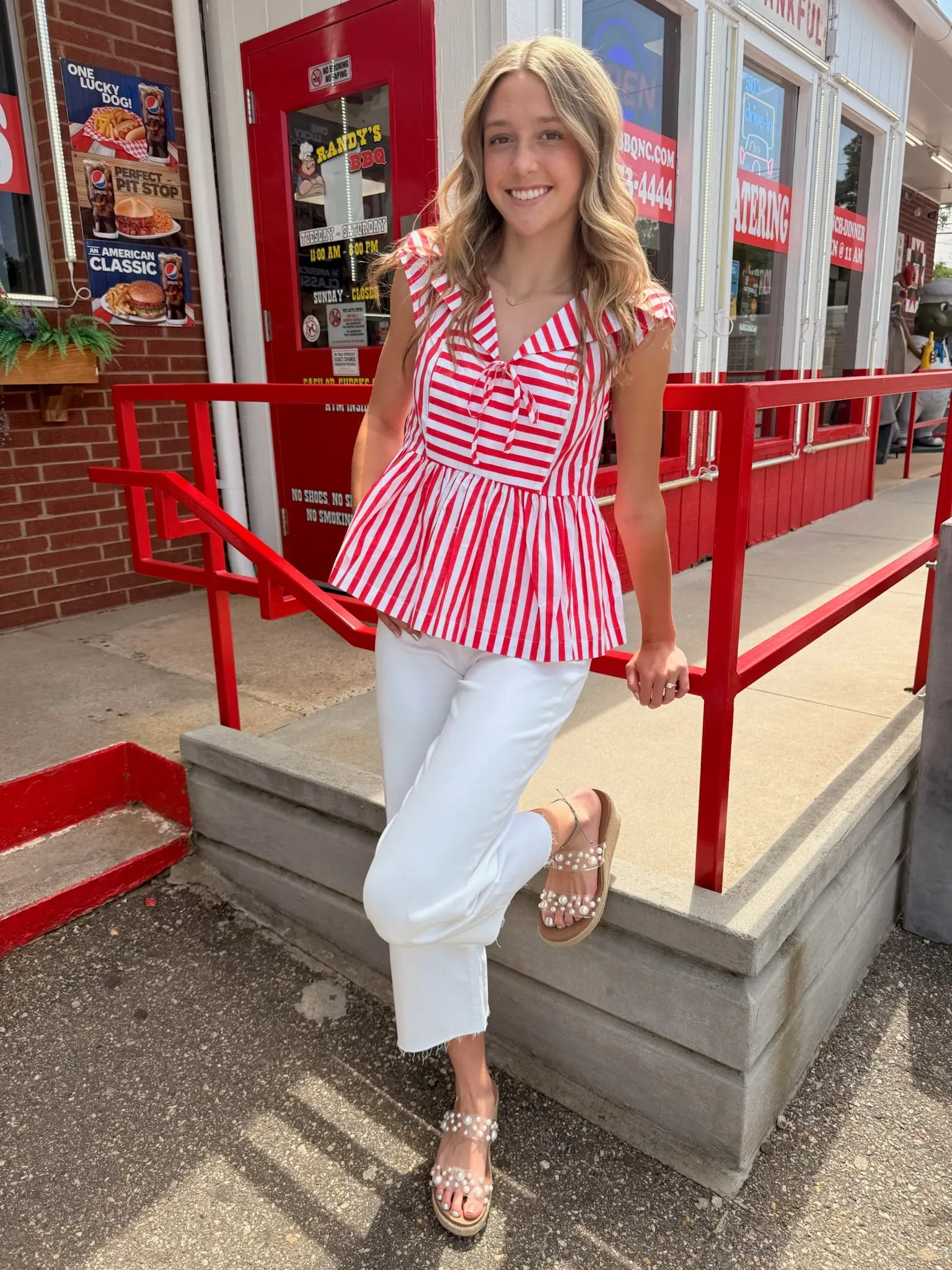 Stripe Sailor Style Collar with Tie Neckline Blouse