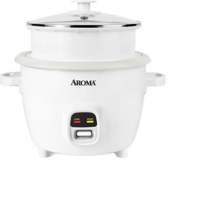 Aroma 20-Cup Rice Cooker & Food Steamer with Bonded Granite Nonstick Ceramic Pop-Up Steam Tray - White