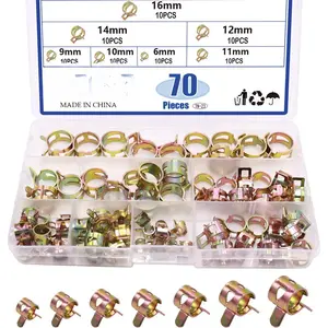 70 count 6-16mm Spring Hose Clamp Assortment kits,  Vacuum Hose Action Pipe Clamp Low  Air Clip Clamp for Hose Clamps(6mm, 9mm, 10mm, 11mm, 12mm, 14mm, 16mm) TN-23