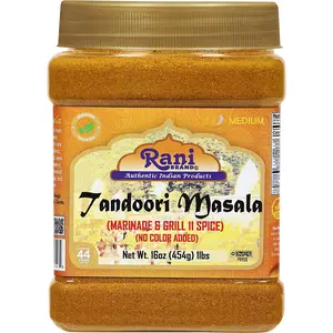 Rani Tandoori Masala (Natural, No Colors Added) Indian 11-Spice Blend 16oz (1lb) 454g PET Jar ~ Salt Free | Vegan | Gluten Friendly | NON-GMO | Kosher | Indian Origin