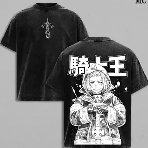 Arthur Boyle Washed Tee – Fire Force Knight King Excalibur Plasma Sword Anime Graphic T-Shirt, Unisex Oversize Heavyweight Cotton Manga Streetwear Double Printed Anime Tee R31