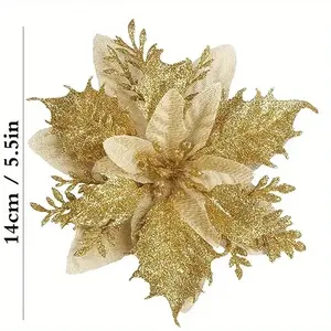 25pcs Artificial Poinsettia Christmas Tree Toppers - Double-Layer Edge Premium Simulation Flowers, Plastic, No Battery Needed