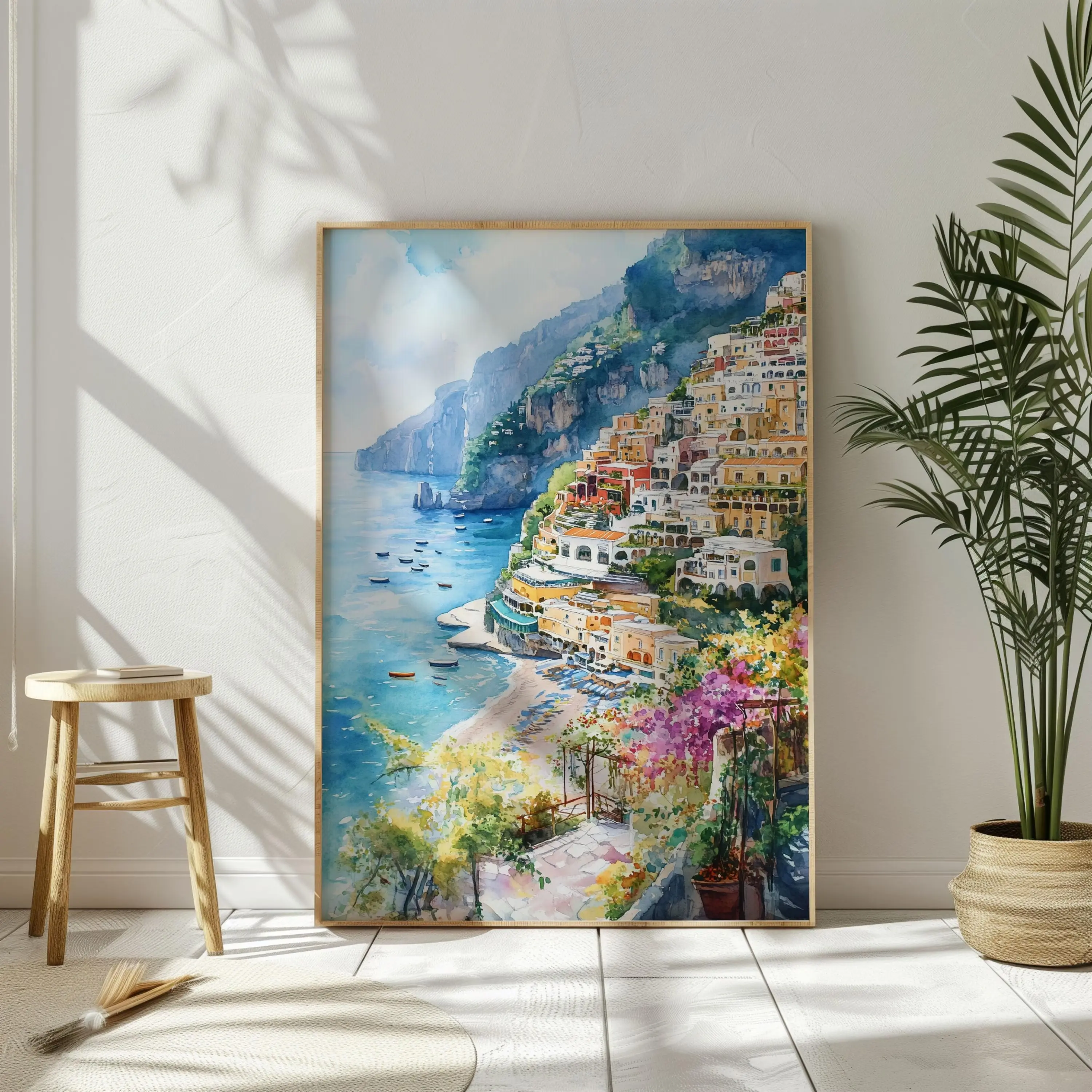 Watercolor Italy Positano Wall Art Travel Poster Italian Coast Poster Italy Artwork Ocean Print for Travel Enthusiasts