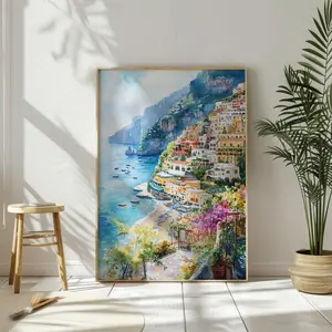Watercolor Italy Positano Wall Art Travel Poster Italian Coast Poster Italy Artwork Ocean Print for Travel Enthusiasts