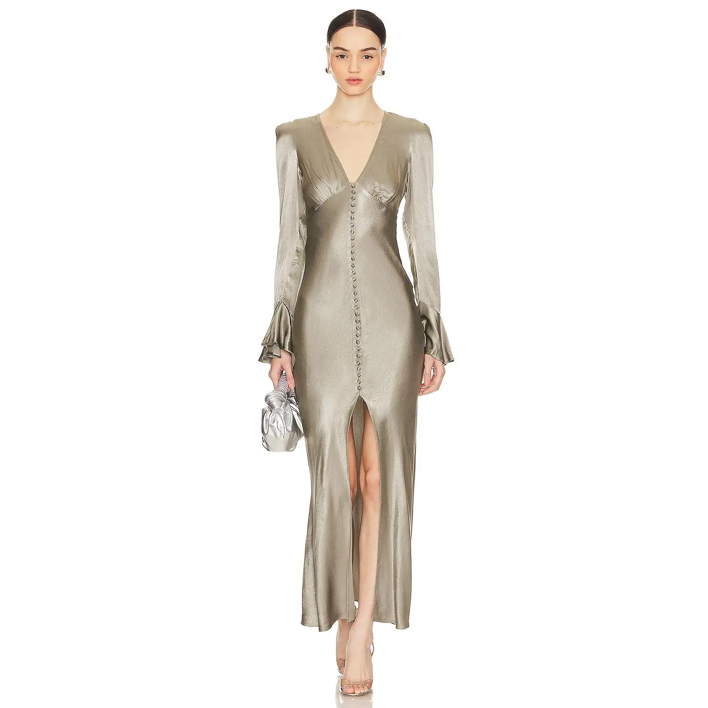 Shona Joy La Lune Frill Cuff Bias Midi Dress in Cream - TikTok Shop