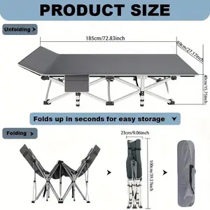 75 Inch Heavy Duty Folding Camping Cot with Flip Mattress Portable Guest Bed with Carry Bag 600 lbs Capacity for Adults and Teens Ideal for Travel Garden Balcony and Outdoor Use