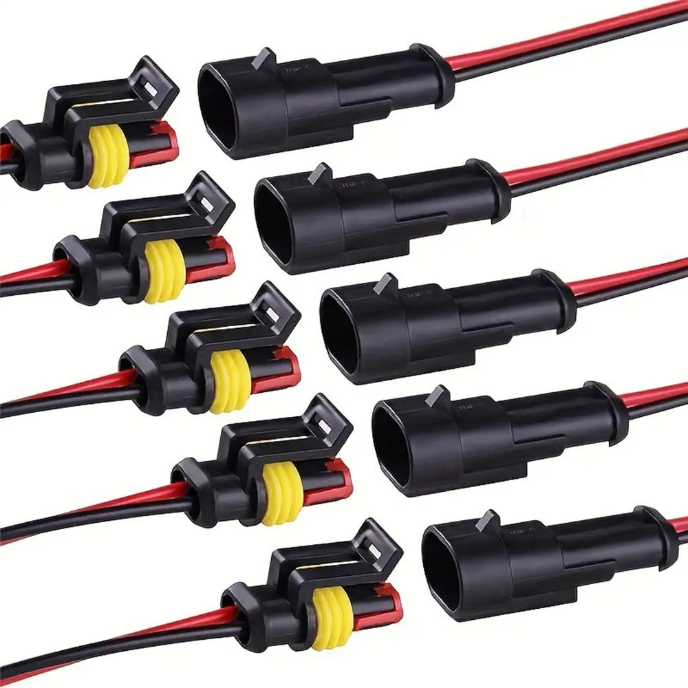 Car Wire Connector, 2-Pin Sealed Male Female Plug Socket Quick Disconnect Plug, Durable Reliable Connectors, IP67 Waterproof Electrical Wire Connector with Copper 18AWG Wire Recessed Mounting, Uncharged, Without Battery for Car, Truck, Motorcycle