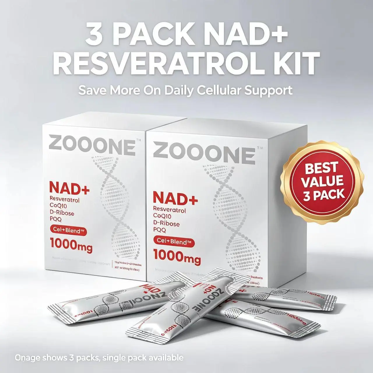 ZOOONE 1000mg NAD+ Berry Flavor Drink Mix for Skin Aging Support, Energy, and Focus - 30 Pack -