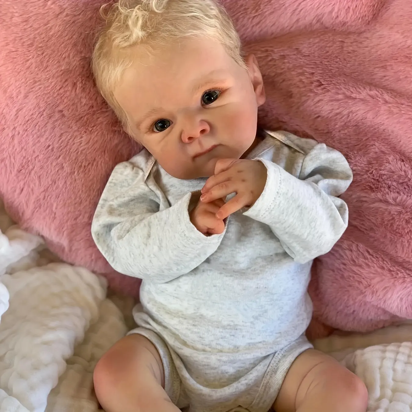 18in Realistic Newborn Baby Dolls - Reborn Toy with Deep Blonde Hair, Vinyl Limbs, Soft Stuffed Figure, Dress-Up Role-Play Companion, Ideal Birthday Gift with Doll Clothes