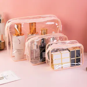 3PCS Clear PVC Makeup Bags, Waterproof Zipper Cosmetic Toiletry Bags for Travel, Transparent Makeup Organizer Pouches