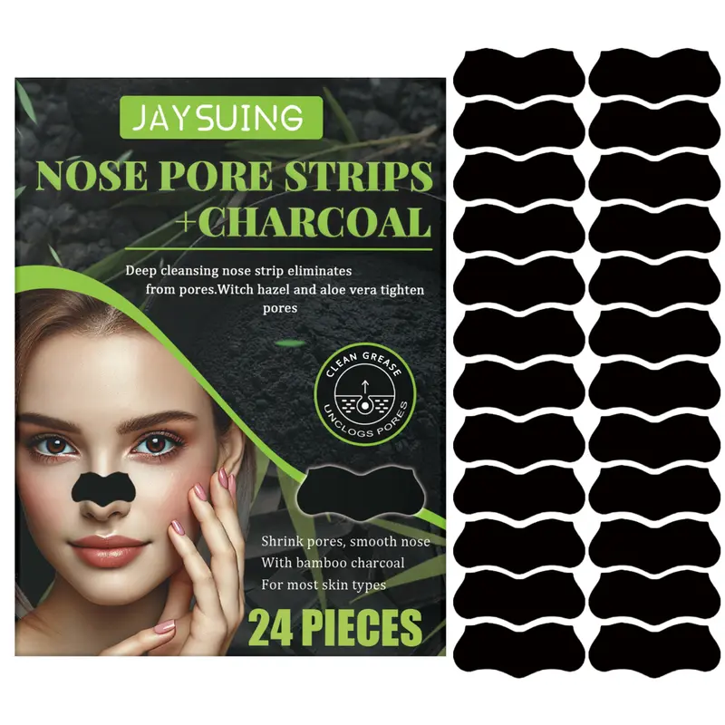 24pcs Blackhead Nose Strips for Pores with Activated Bamboo Charcoal & Aloe Vera, Deep Cleansing Pore Care, Non-Irritating for Men & Women