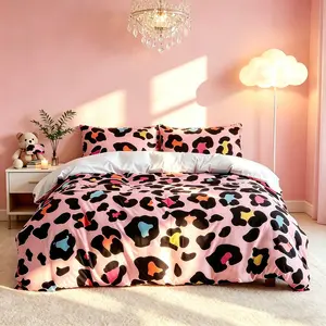 3pcs Sweet Fashion Leopard Print Bedding Set,(Include 1*Duvet Cover, Without Duvet Insert,2 *Pillowcases, Without Pillow Core) Soft Fabric, Easy-To-Remove Zipper, Perfect Gift