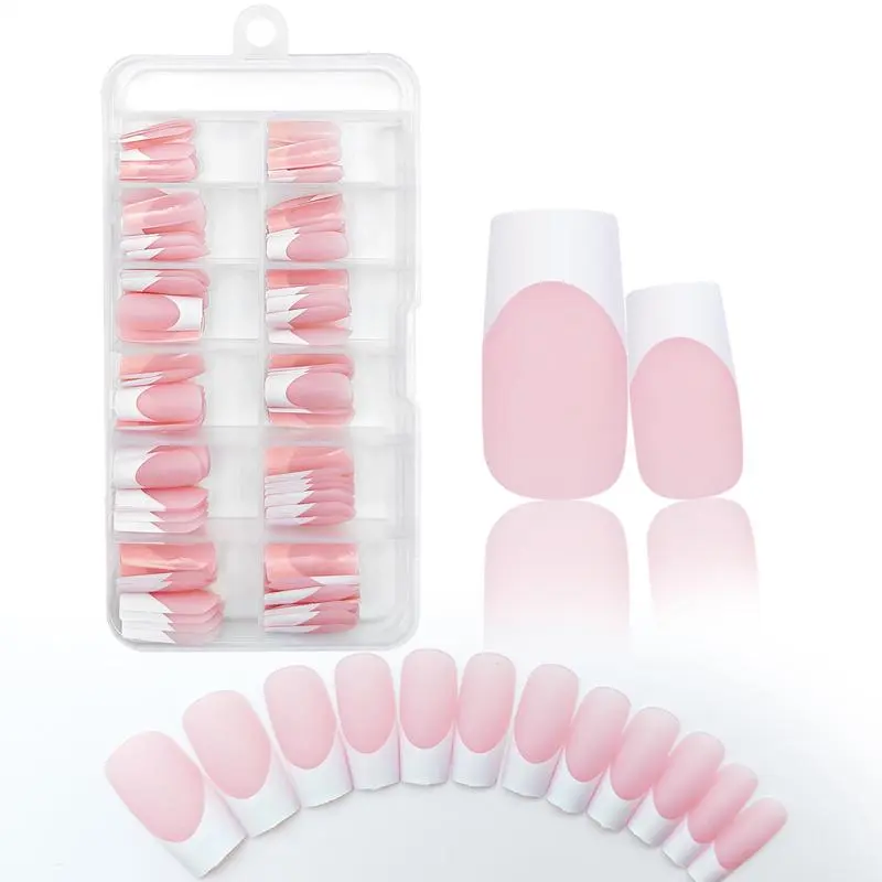 French Colorblock Press on Nails, 120pcs/box Matte Medium Square Acrylic False Nails, Press on Full Cover Artificial False Nail for Women Girls DIY Nail Art, Stylish Acrylic Nails, Fake Nails