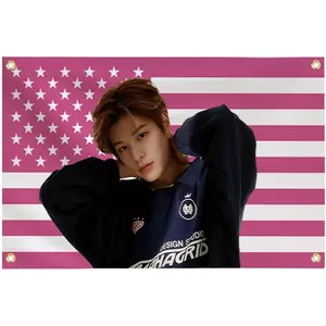 Sungmin American Flag,3x5 Ft Funny Seung min USA flag pink Tapestry,skz poster with 4 Brass Grommets,For College Dorm Room Decor,Outdoor Parties, Gift,Tailgates Yard, Bedroom Decoration Decorative Light