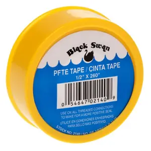 212 MAIN Black PTFE Gas Line Tape, 0.5x260 in, Yellow, High Temp, for Threaded Seals