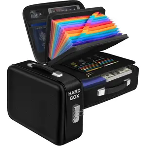 Fireproof Document Box, Hard Shell Fireproof Box, Document Organizer with Lock, Fireproof Water Resistant box, Portable Documents Safe Box for Important Document Certificates, Laptop, Passports, Black