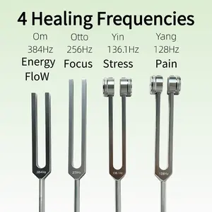 Resonance Sound Healing Tuning Fork Set – 128Hz, 136.1Hz, 256Hz, 384Hz with Activator – Sound Therapy for Stress Relief, Deep Relaxation & Chakra Balancing