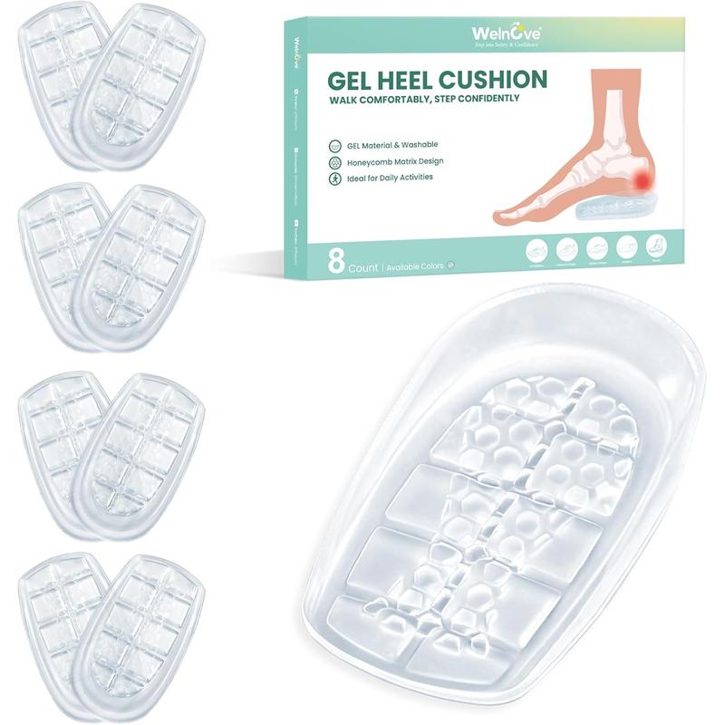 Gel Heel Cups for Plantar Fasciitis - Welnove 2 Pairs (4 Pcs) Honeycomb Matrix Heel Pads for Achilles Tendonitis, Washable Heel Inserts for Heel Pain Relief, Shoe Lift Support for Men & Women Size L