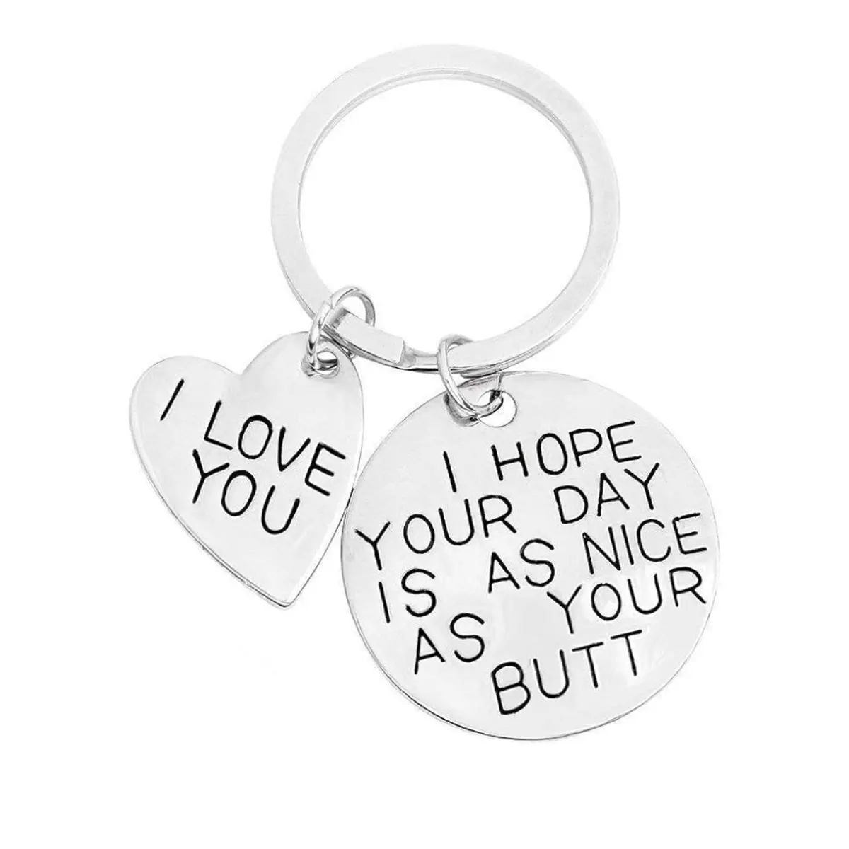 Funny Keychain - Funny Butt Quote High Polished Stainless Steel Engraved Heart Charm Key Ring - for Car Keys, Backpack Decoration & House Keychain - Romantic Joke Anniversary Gift for Boyfriend, Husband & Couples