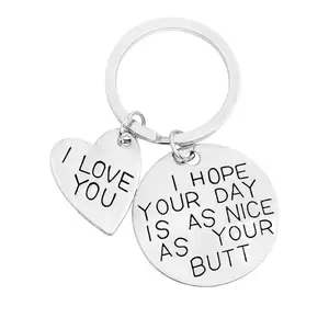 Funny Keychain - Funny Butt Quote High Polished Stainless Steel Engraved Heart Charm Key Ring - for Car Keys, Backpack Decoration & House Keychain - Romantic Joke Anniversary Gift for Boyfriend, Husband & Couples
