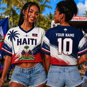 Custom Haiti Soccer Crop Top Jersey, Personalized Haiti Soccer Jersey Crop Tee, Festival Shirt, Football Fan, Custom Haiti Jersey Shirt