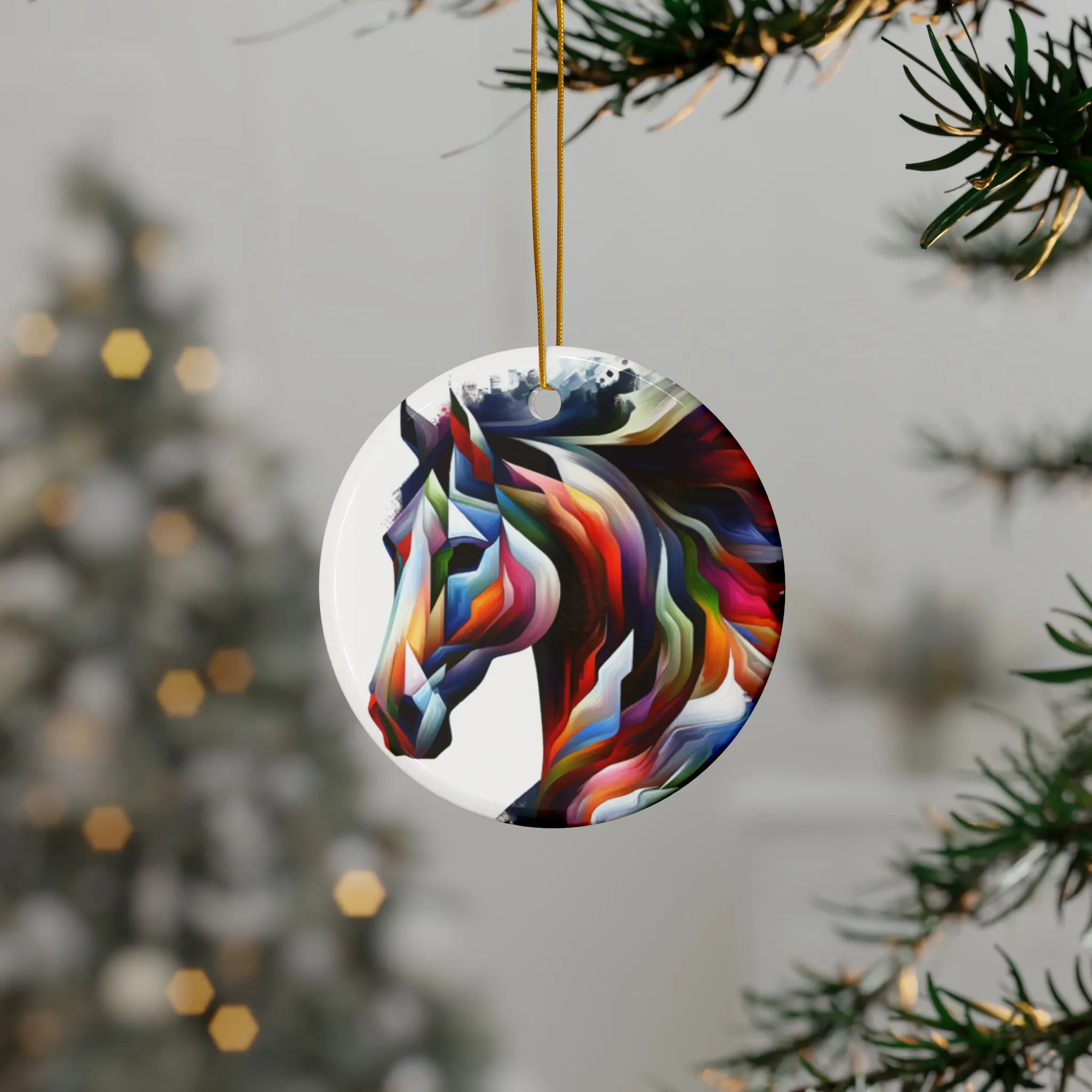 Abstract Horse Ceramic Ornament, 2-Side Print, (1pc)