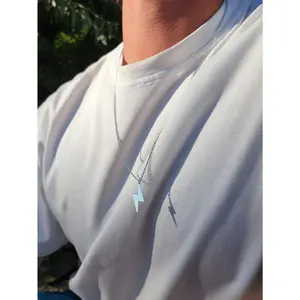 Silver Lightning Bolt Pendant Necklace – Unisex Stainless Steel Chain
