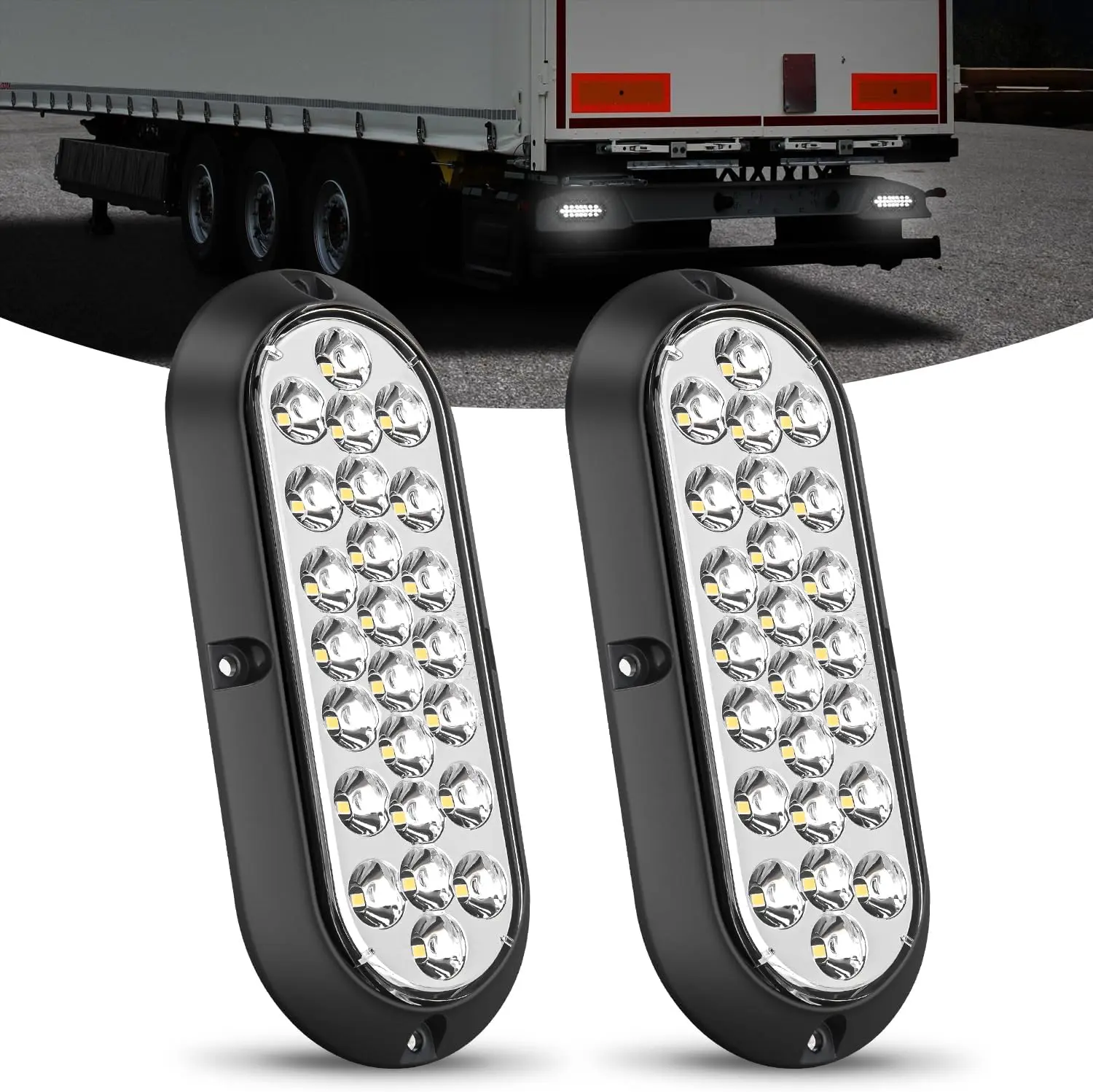 Nilight 6-in Oval 24LED Back Up Reverse Tail Lights with ABS Shell, 2PCS 12V White Surface Mount Marker Lights, IP67 2-Levels Sealed Waterproof, 12V Compatible for RV Camper Truck Led Backlights, Oval Light