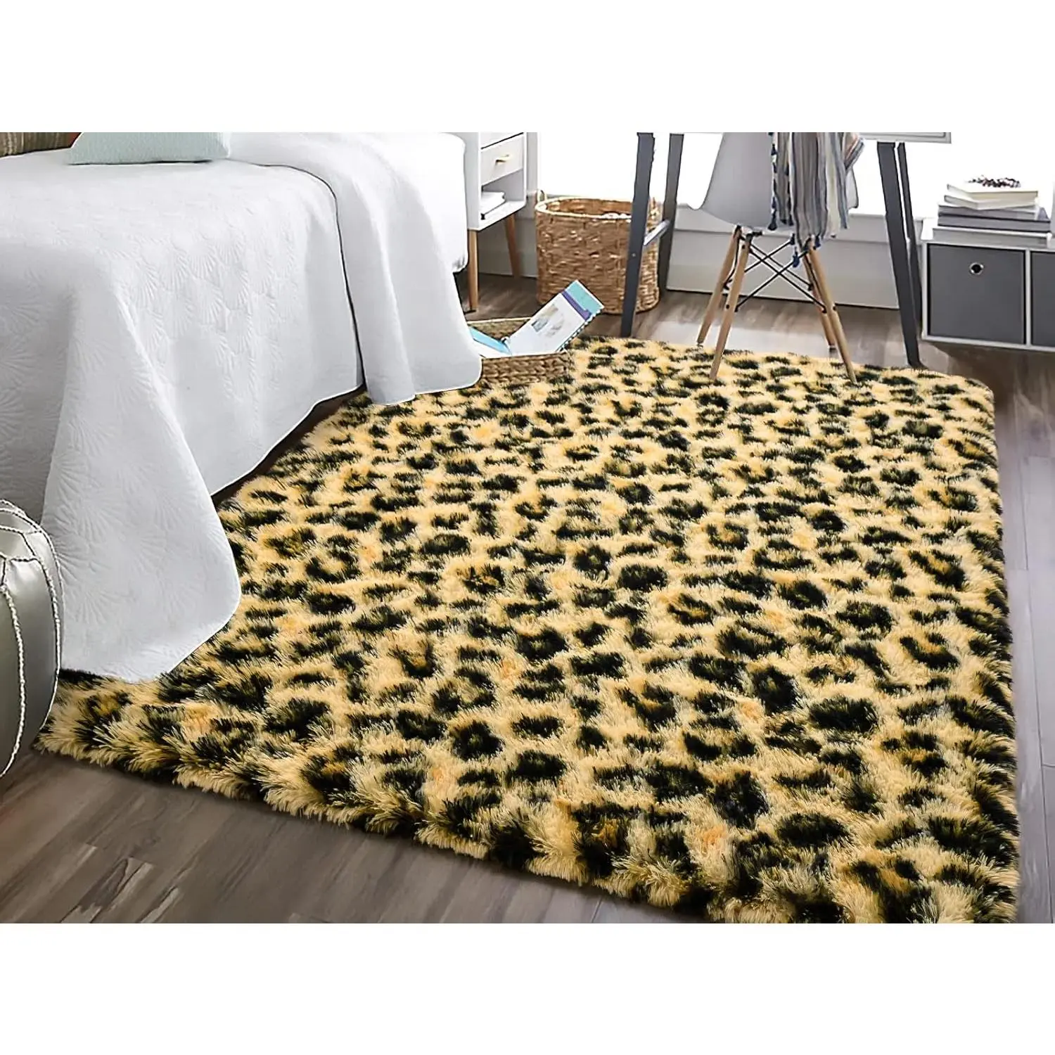 Premium Leopard Fluffy Rugs, Leopard Print Rug for Living Room Bedroom,Soft  Print Rug for   Room, Faux  Printed Carpet for Western Decor,5x8  Black and Khaki