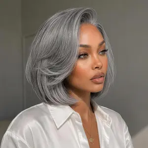 [New Arrival] Frodio Veralux™ Blend Human Hair Layered Bob 8 Inches Salt and Pepper Gray Wig | Glueless, Pre-Cut Lace, Wear and Go, Silver Wig