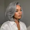 [New Arrival]Frodio  Veralux™ Synthetic Fiber + Human Hair Layered Bob Wig 8 Inches Salt and Pepper Gray Wig | Glueless, Pre-Cut Lace, Wear and Go, Silver Wig  Other#SohoChic