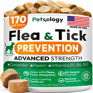Flea and Tick Prevention for Dogs Pills Natural Dog Flea & Tick Control 170 Soft Chewables Oral Defense Treatment for Dogs Supplement Vet Formulated Chews All Breeds & Ages Made in USA