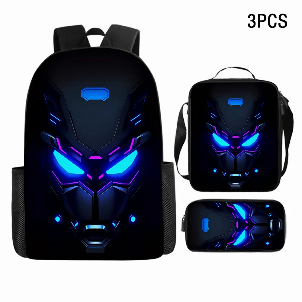 Kids 3-Piece Backpack Set with Insulated Lunch Bag, Cyberpunk Neon Panther 600D Oxford Cloth Schoolbag, Large Capacity with Top Handle for Campus Life & School Lunches, Back To School Clothing And Accessories, Cooler Backpacks, 3-In-1 Adjustable Backpacks