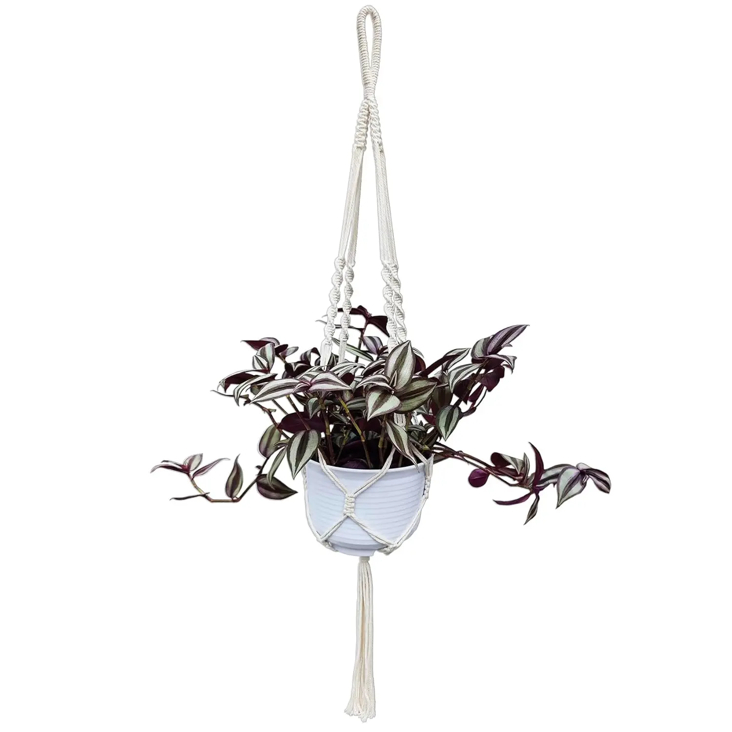 35-Inch Beaded Swinging Planter Hanger - Indoor Outdoor Boho Room Decor, Farmhouse Home Decor Garden Accessory, Decorative Flower Pot Holder (POTS NOT Included)