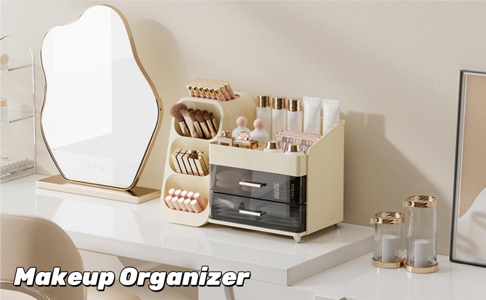 Large Makeup Organizer with Drawers, Spacious Cosmetics Display Case with Brush Holder for Vanity, Skin Care Storage Solution for Lipstick Eyeshadow Palettes Beauty Essential Bathroom Large Makeup Organizer with Drawers, Spacious Cosmetics Display Case with Brush Holder for Vanity, Skin Care Storage Solution for Lipstick Eyeshadow Palettes Beauty Essential Bathroom