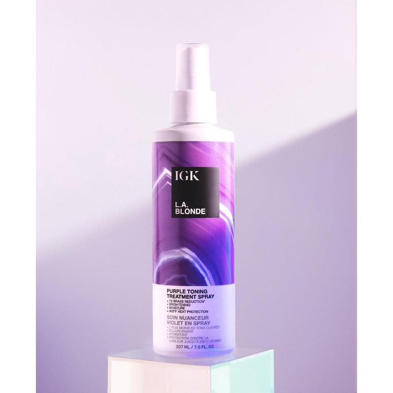 IGK L.A. BLONDE Purple Toning Treatment Spray | Brighten + Neutralize Brass + Heat Protectant | Vegan + Cruelty Free | 7 Oz
