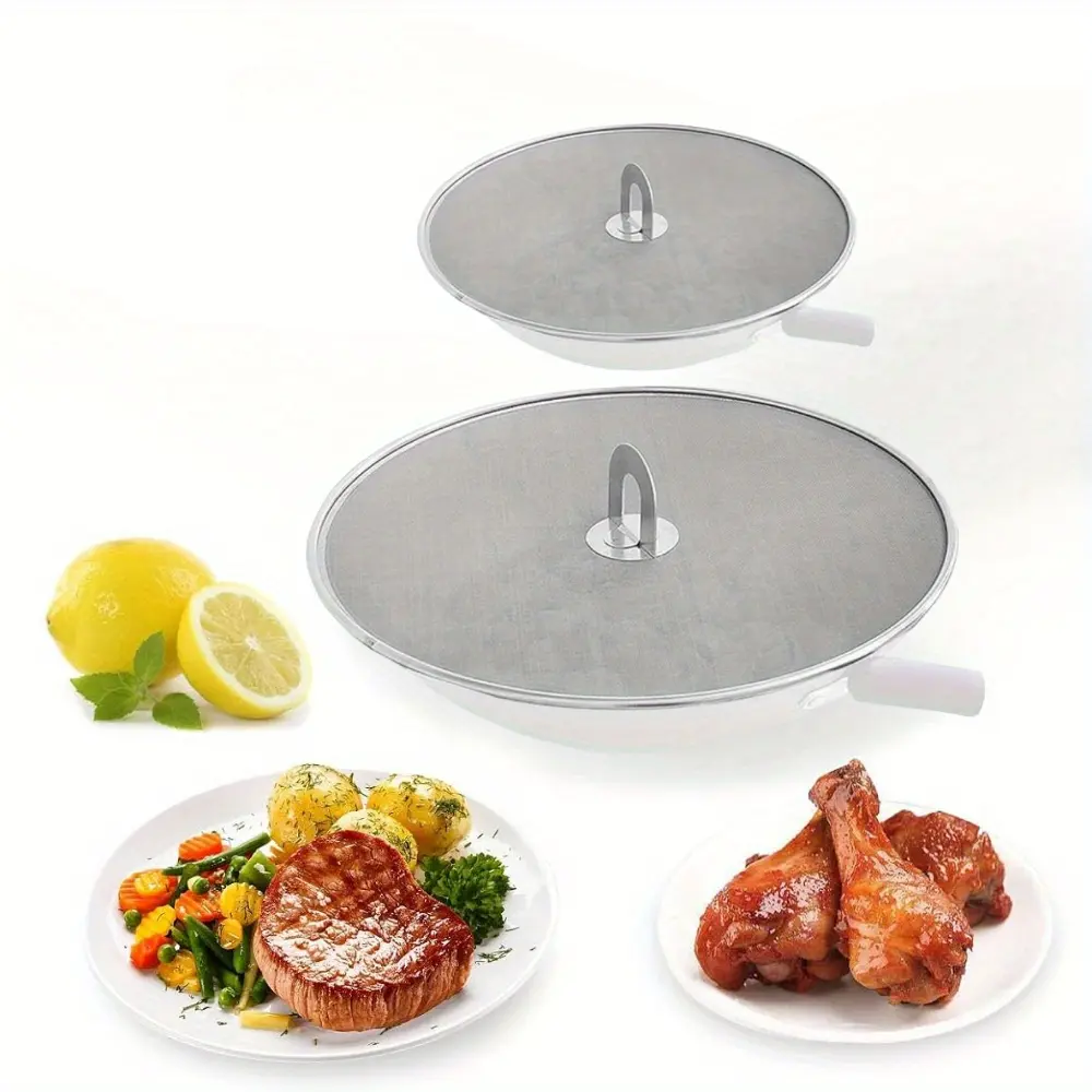 Stainless Steel Heat-Resistant Splatter Screens Utensils (2 Pieces, 2 Sizes: 10in, 13in) - Durable Grease Guard Cover for Kitchen Stove Frying Pans, Oil Containment, Prevents Messes and Burns, Ultra Fine Mesh