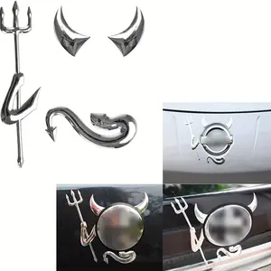 YITAP 3D Devil Car Logo Sticker, Soft Gel Devil Car Body Decoration Sticker, Waterproof Self-Adhesive, Silver Car Logo Sticker, Universal Model