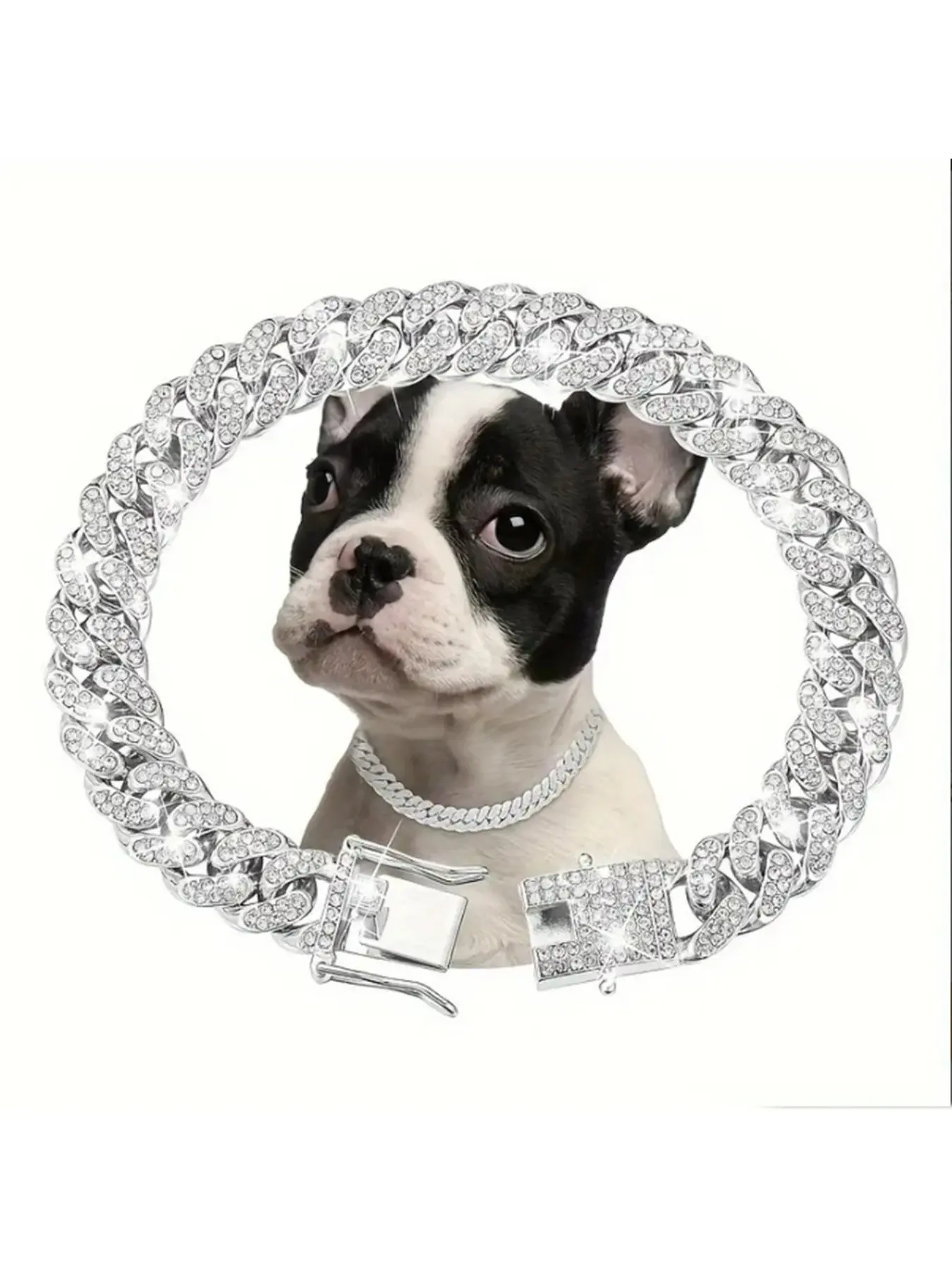Pet Collar Alloy Material Embellished with Rhinestones 13mm Cuban Chain Style Suitable for Large Medium Small Cats Dogs Necklace