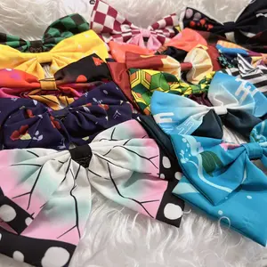 Kawaii Cosplay Hair Bows - Unisex Anime-Inspired Ribbon Clips for Everyday Wear & Party Looks - Demon Slayer Motif - Vibrant Colors & Intricate Designs - Perfect Gift