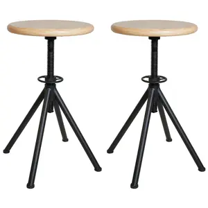 Set of 2 Industrial Bar Stools-17.7-21.6inch Height Adjustable Modern Short Stool-Vintage Drafting Chair with Swivel Wooden Seat