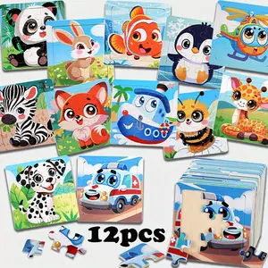 Puzzles for Toddlers 2-4, 912Piece Animal Wooden Jigsaw Puzzles for Kids Ages 4-6 Year Old, Children Learning Educational Puzzles Toys for Boys and Girls (12 Packs)