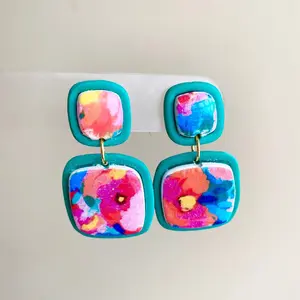 Hibiscus - Square Floral Polymer Clay Earrings - Hawaiian Paradise Collection